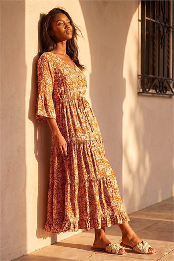 Petite Abstract Print V-Neck Midi Dress 14831626