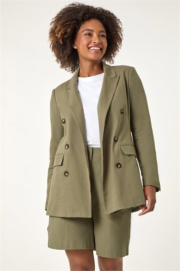 Green Cotton Double Breasted Collar Jacket