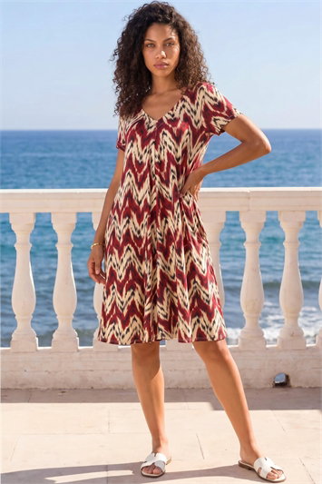 Petite Abstract Print Swing Stretch Dress 14797381