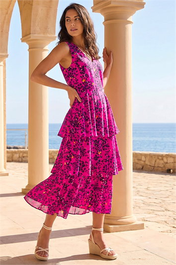 Dusk Leopard Print Tiered Midi Dress 14239472
