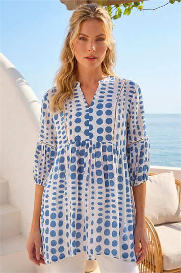 Blue Spot Print Tunic Top