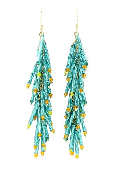 Blue Blue Beads Tassel Earrings