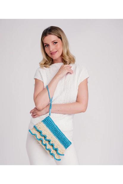 Multi Saffira - Straw Clutch Bag - Pale Turquoise