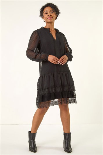 Petite Frill Tie Front Lace Dress 14800308