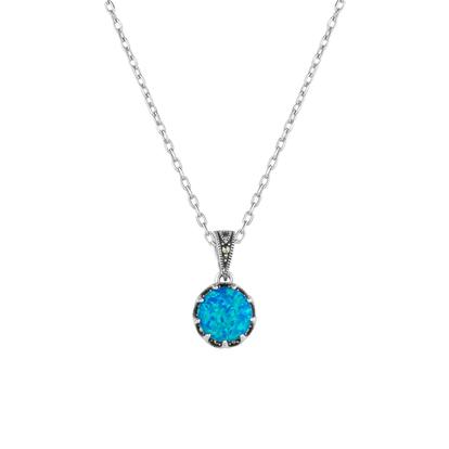Metallic Round Opal High Quality Sterling Silver Pendant Necklace