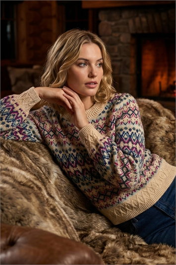 Blue Delicate Scallop Fairisle Jumper