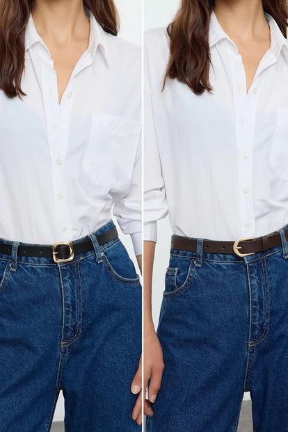 Multi Double Pack Oval Buckle Slim Women’S Belt Set