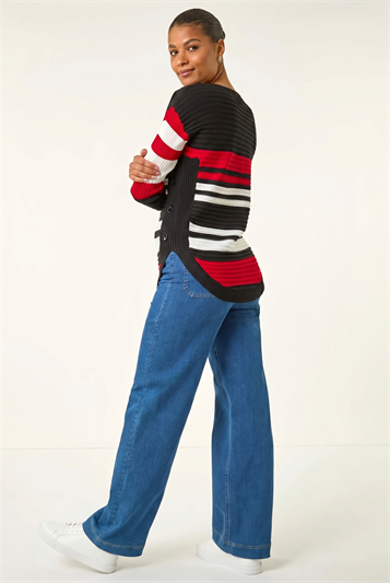 Stripe Zip Front Ribbed Knit Jumper 16134608