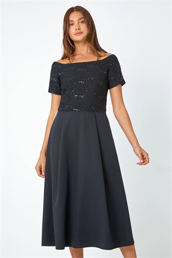 Lace Bardot Midi Stretch Dress 14330408