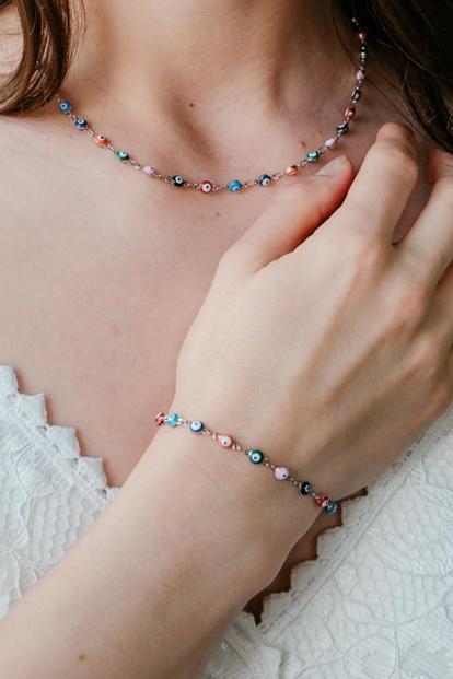 Metallic Turkish Evil Eye Bead Bracelet Adjustable