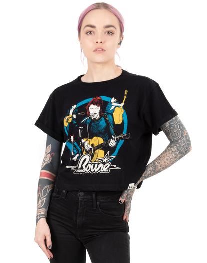 Black David Bowie Circle Crop T-Shirt