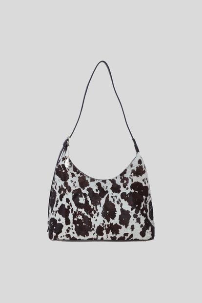 Brown Leather Hair-On-Hide Shoulder Bag With Adjustable Strap