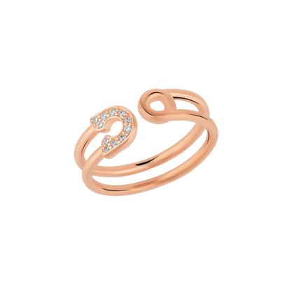 Metallic Sterling Silver Pave Jewelled Safety Pin Ring