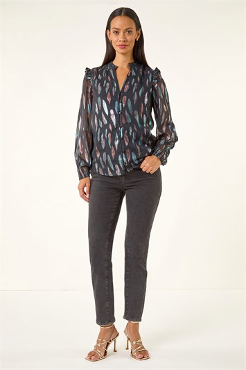 Dusk Foil Print Tie Front Neck Top 20188708
