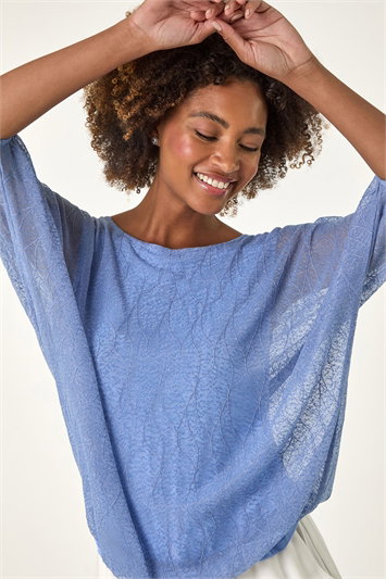 Blue Mesh Bubble Hem Top
