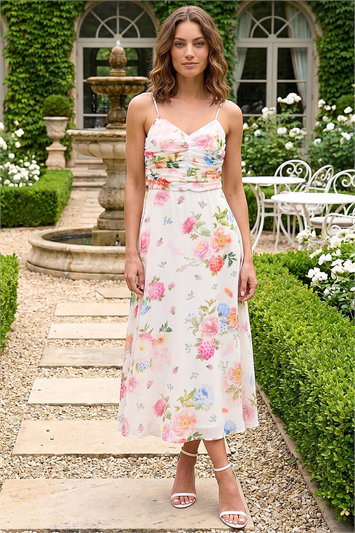 Petite Floral Ruched Midi Dress 14868438