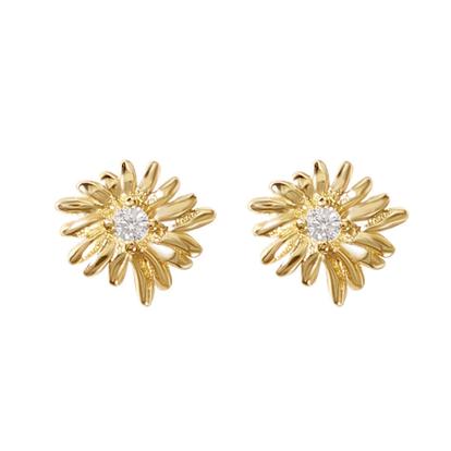 Metallic White Topaz April Birthstone Daisy Birthflower Stud Earrings