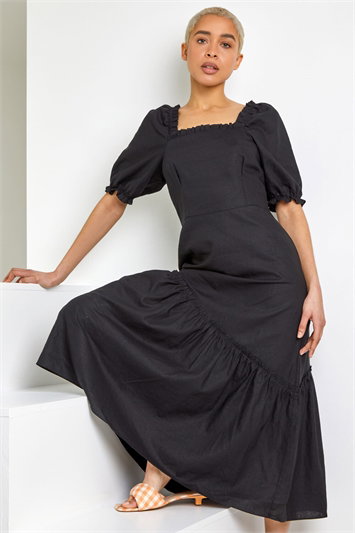 Square Neck Asymmetric Tiered Midi Dress 14239508