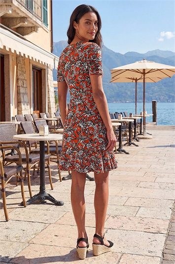 Floral Print V-Neck Wrap Stretch Dress 14743881