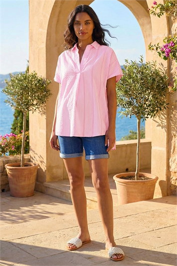 Stripe Pleat Front Relaxed Overshirt 20191446