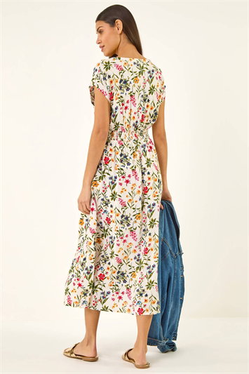 Floral Print Textured Midi Dress 14835358