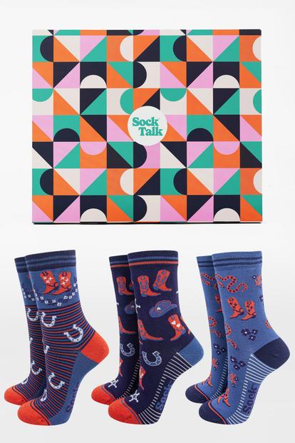 Multi Wild West Cowboy Bamboo Socks Gift Box