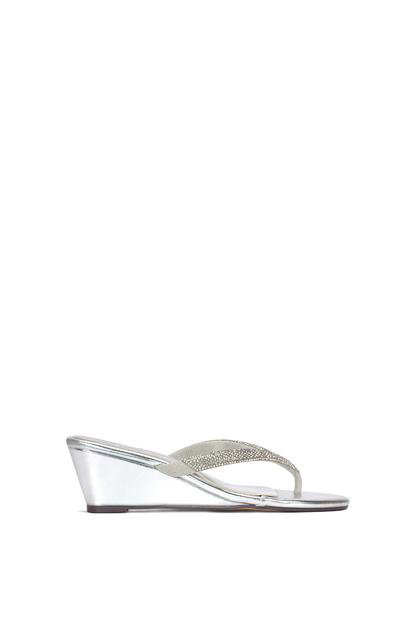 Black 'Nina' Wedge Heel Sandal Mules With Diamante Thong Strap