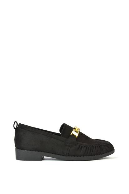 Black 'Heidi' Black Loafers With Chain Detail Slip On Casual