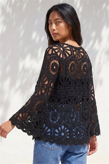 Petite Crochet Flare Sleeve Top 16327908