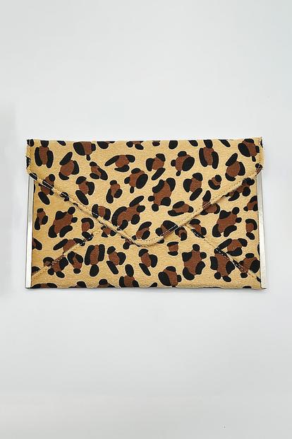 Brown Leopard Envelope Clutch Bag