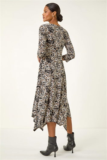 Printed Hanky Hem Stretch Midi Dress 14763306