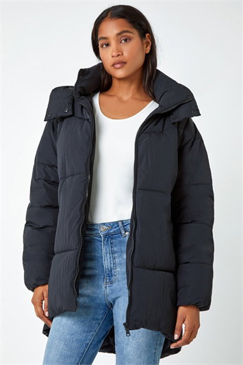Black Oversized Padded Hooded Coat