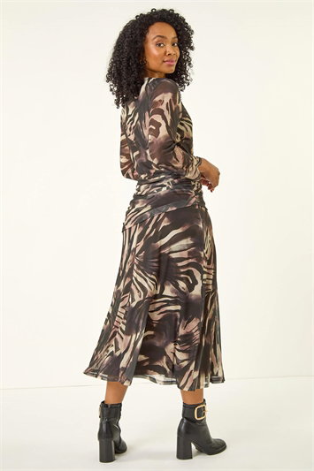 Petite Animal Print Mesh Ruched Midi Dress 14786508