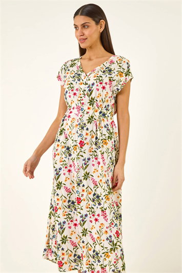 Floral Print Textured Midi Dress 14835358