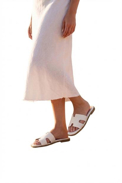 Black Aria Womens H-Strap Flat Slide Sandals