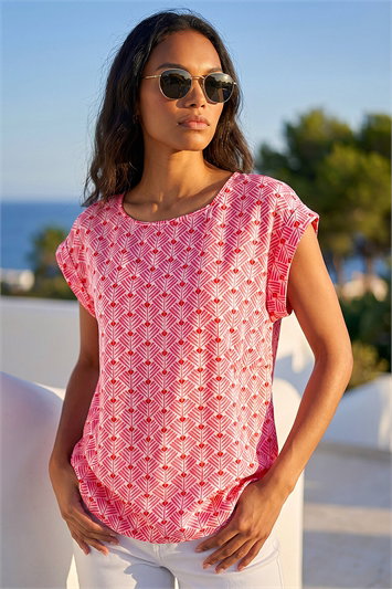 Pink Geometric Print Shell Top