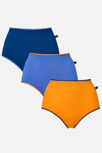 Blue Pack Of Three "Citron Blue" Cotton Full Briefs