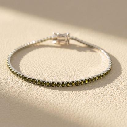 Green Peridot August Birthstone Sterling Silver Tennis Bracelet