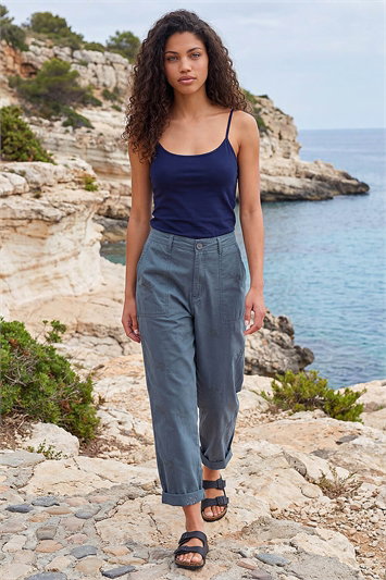 Grey Petite Cotton Embroidered Trouser
