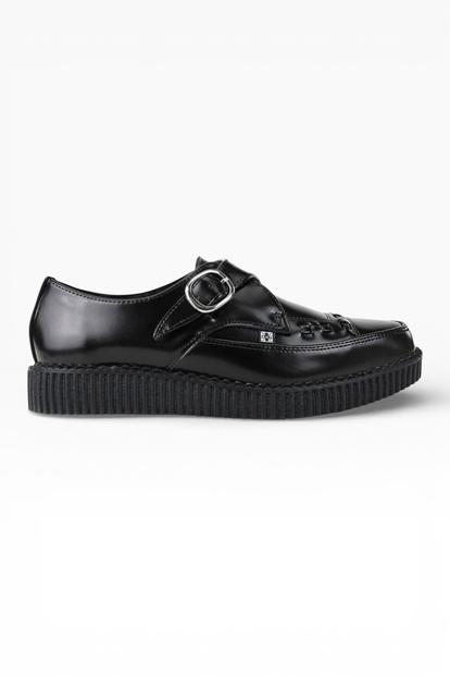 Black Pointed Creeper Leather Monk Shoes