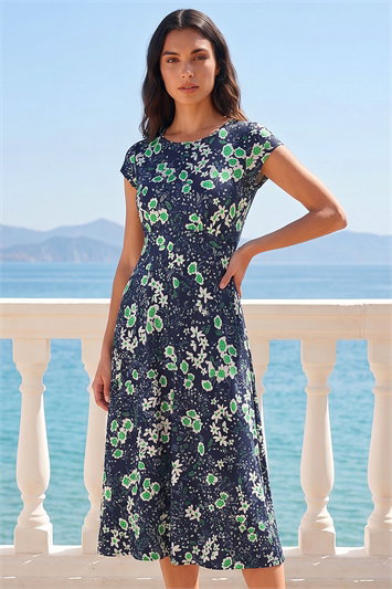 Floral Print Midi Tea Dress 14840834