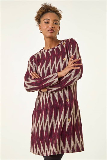Red Zig Zag Side Buttoned Dress
