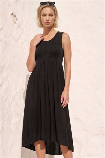 Black Ribbed Stretch Midi Dress