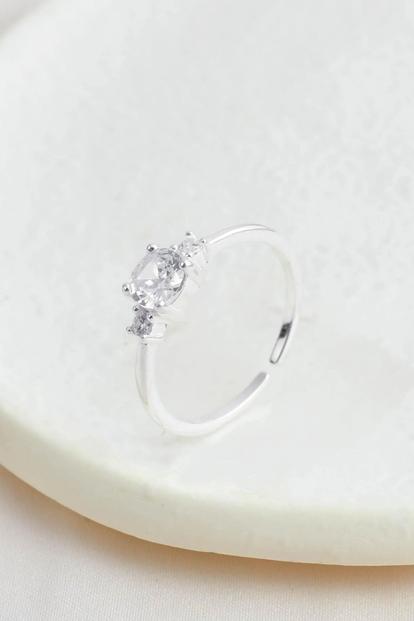 Metallic Sterling Silver Cz Sparkly Ring