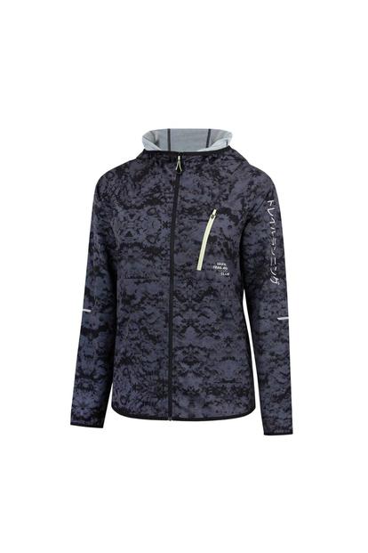 Black Patterned Slim Hooded Jacket