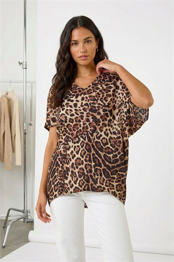 Cream Animal Print V-Neck Top