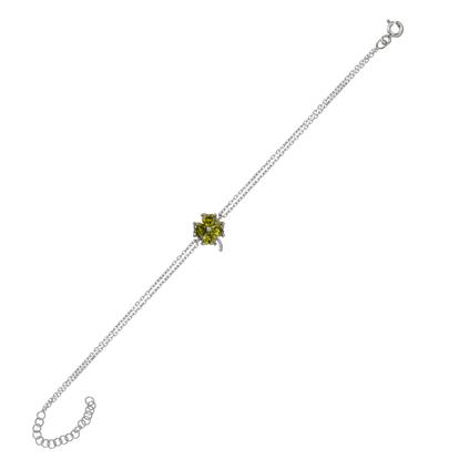 Metallic Sterling Silver Four Leaves Clover Bracelet - Mystic Green