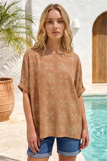 Floral Geometric Textured Top 20242416