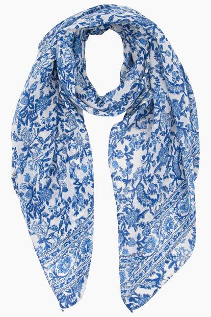 Blue Delicate Floral Lightweight Scarf In Blue