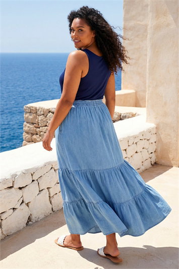 Curve Tiered Woven Maxi Skirt 17061029